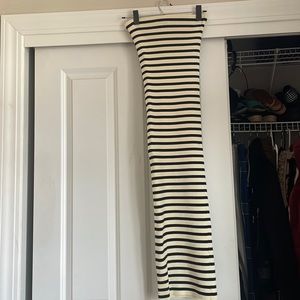 Striped rib knit strapless dress